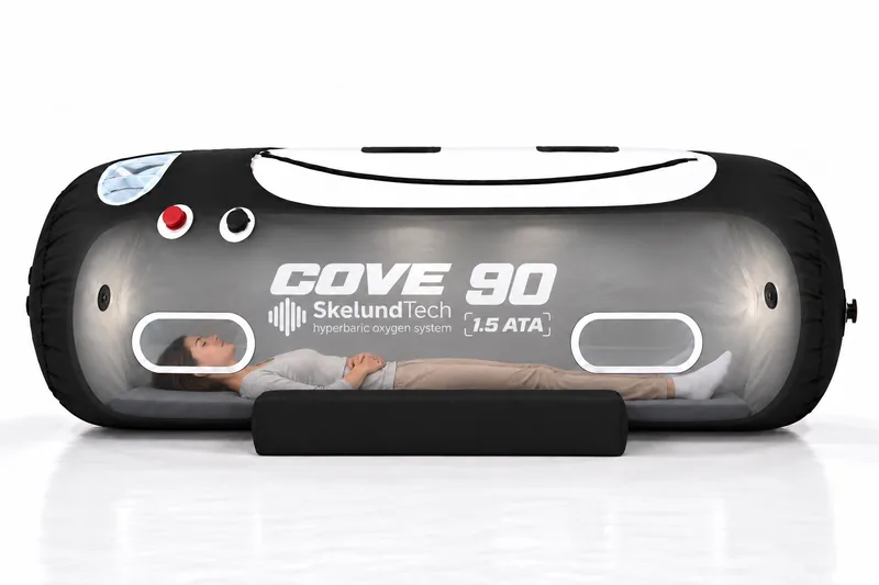 Cutaway view: a user lying inside COVE Ø 90
